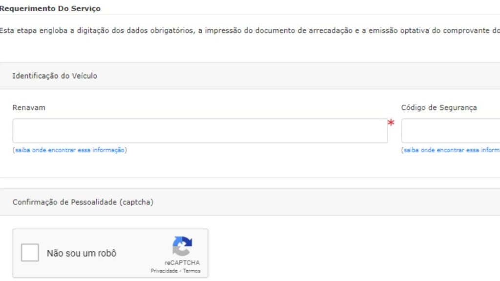 Print Screen do Detran-SE referente a informações sobre o Licenciamento.
