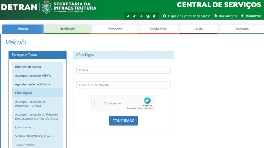 Print Screen do Detran-CE referente a informações sobre o Licenciamento.