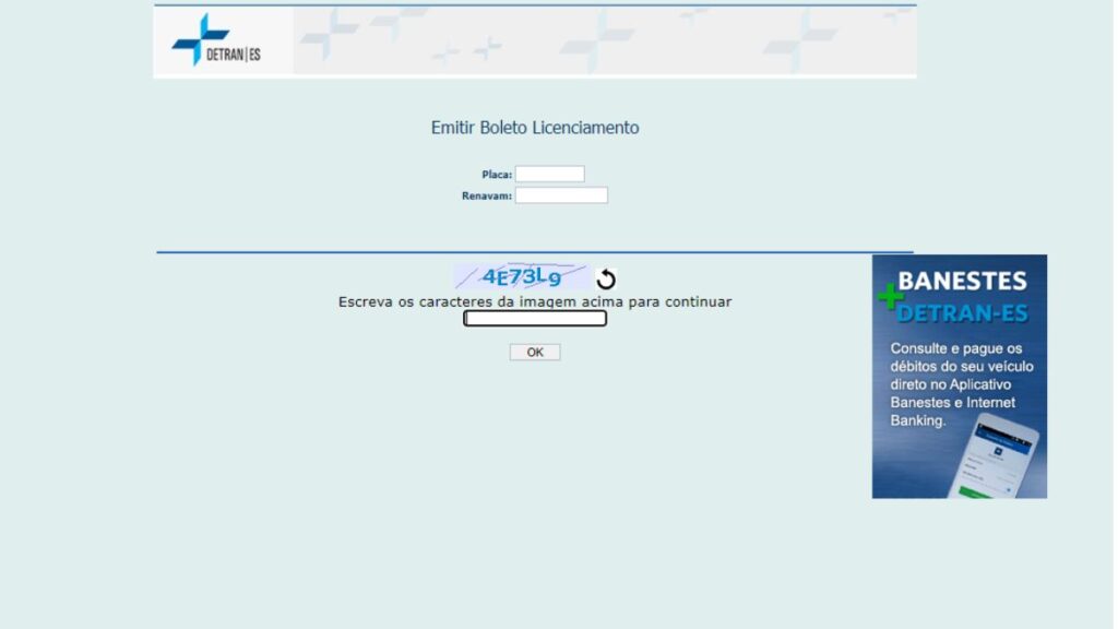 Print Screen do Detran-ES referente a informações sobre o Licenciamento.