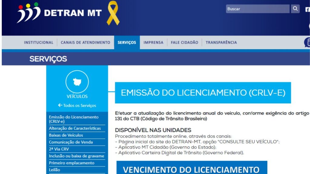 Licenciamento 2024 MT: Tabela, Valor e Pagamento 2 Print Screen do Detran-MT referente a informações sobre o Licenciamento.