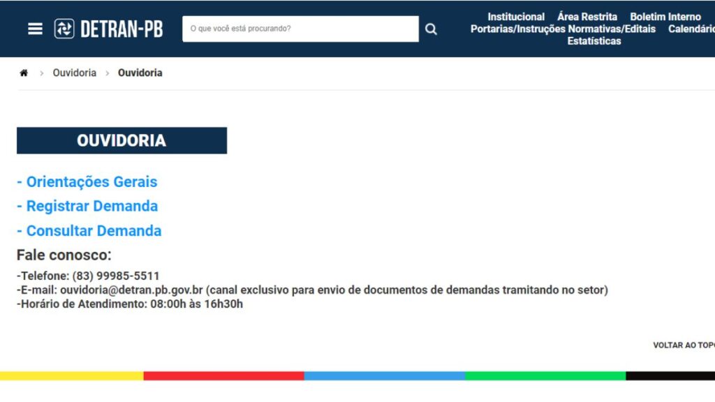 Ouvidoria do Detran-PB.