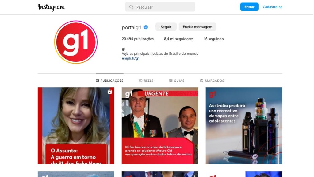 G1 WhatsApp: Telefone, formulário de contato e muito mais! 3 Print Screen do perfil no Instagram do g1.