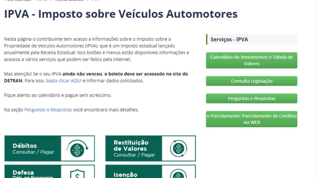 Detran GO IPVA 2024: Consulta Valor e Emissão da Guia 2 Print Screen do site da Secretaria da Economia GO referente a informações sobre o IPVA.