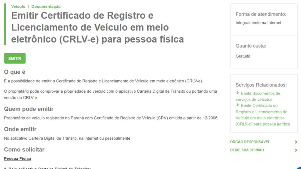 Licenciamento 2024 PR: Tabela, Valor e Pagamento 2 Print Screen da função de consultar licenciamento no site do Detran-PR.