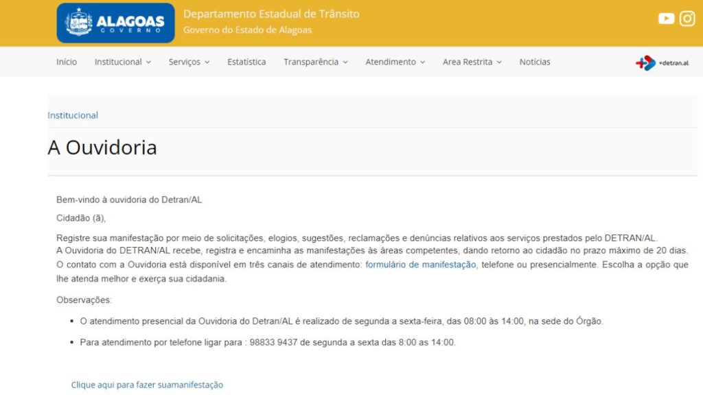 Detran AL Telefone: WhatsApp, 0800, Ouvidoria e atendimento 2 Ouvidoria do Detran-AL.