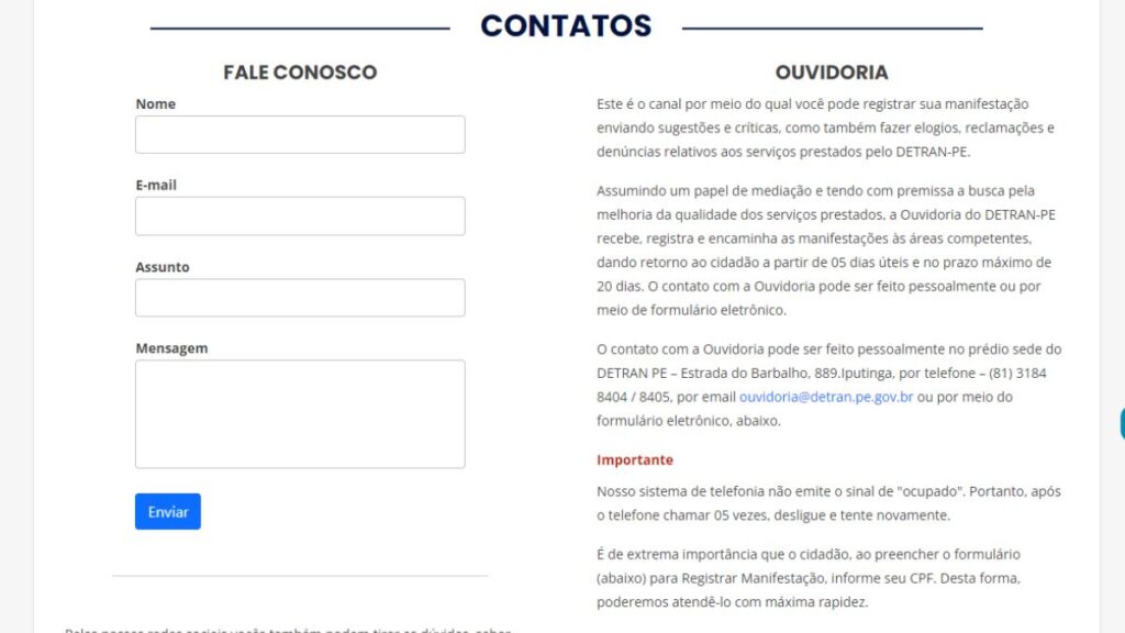Ouvidoria do Detran PE.