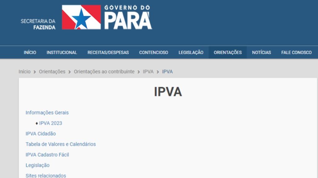 Detran PA IPVA 2024: Consulta Valor e Emissão da Guia 2 Print Screen do SEFAZ-PA referente a informações sobre o IPVA.