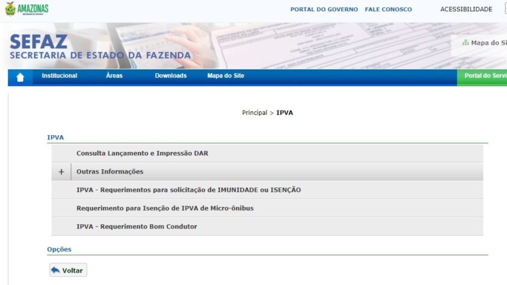 Detran AM IPVA 2024: Consulta Valor e Emissão da Guia 2 Print Screen do SEFAZ-AM referente a informações sobre o IPVA.