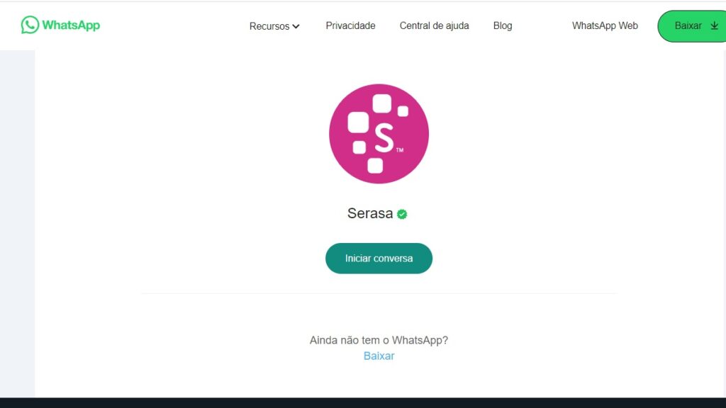 Serasa WhatsApp é confiável? Entenda! 2 Print Screen do WhatsApp do Serasa com Selo de Verificação.