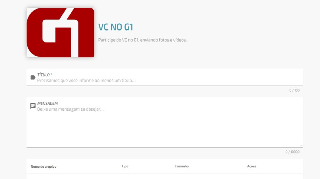 G1 WhatsApp: Telefone, formulário de contato e muito mais! 2 Print Screen do formulário de contato do VC no g1.