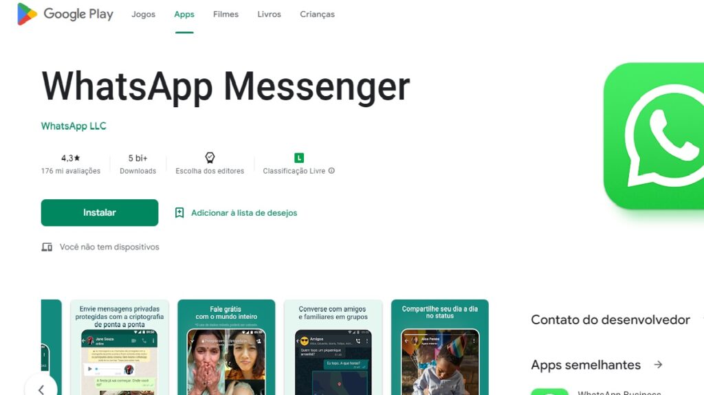 Como instalar o WhatsApp? Tutorial definitivo! 2 Print Screen do WhatsApp na Apple Store.