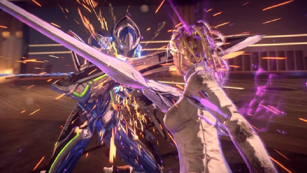 Imagem do jogo mostrando dois personagem lutando com espadas.