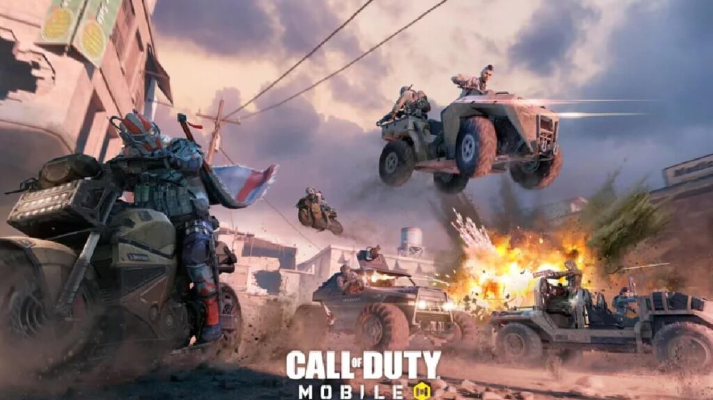 Banner do jogo Call of Duty: Mobile com vários personagens em ação.