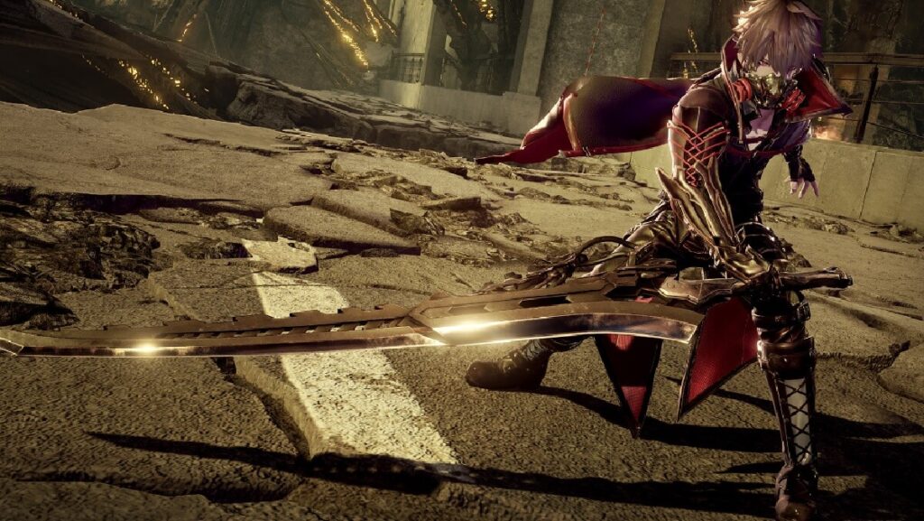 Imagem do jogo mostrando um personagem segurando uma gigante espada.