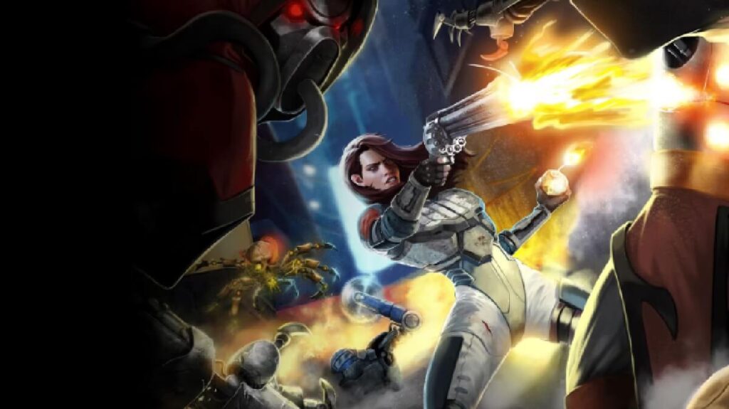 Personagem feminina armada do jogo Ion Fury.