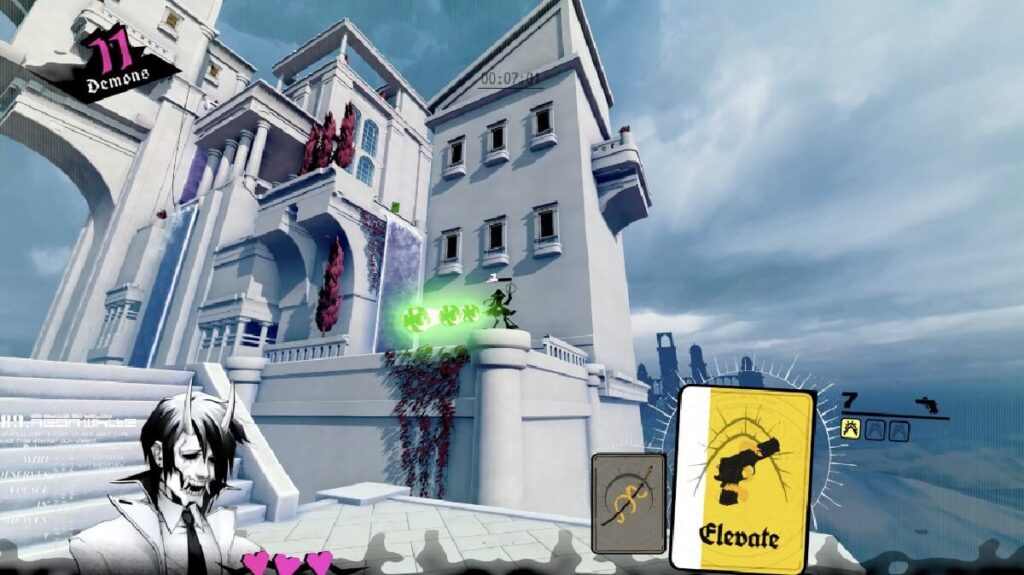 Imagem capturada de dentro do jogo, mostrando um edifício branco.