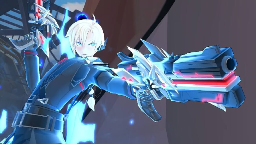 Imagem do jogo mostrando um personagem principal apontando a arma.