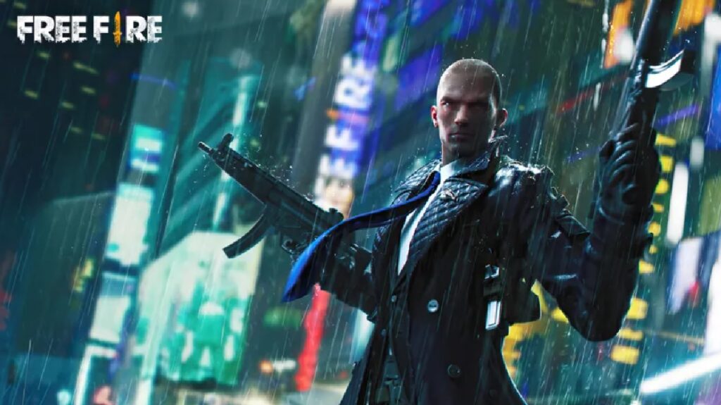 Personagem Rafael do Free Fire segurando em suas mãos uma submetralhadora.