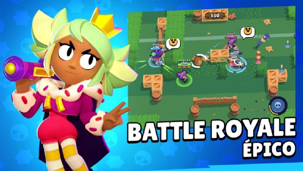 Banner do jogo mostrando uma personagem apontando a uma partida acontecendo.