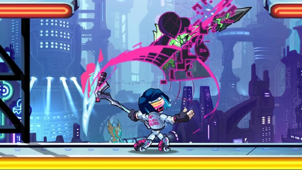 Imagem do jogo mostrando dois personagens animados lutando.