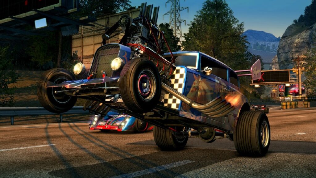+15 melhores jogos de corrida para PC: Guia atualizado! 7 Imagem do jogo mostrando um carro empinando após a largada de uma corrida.