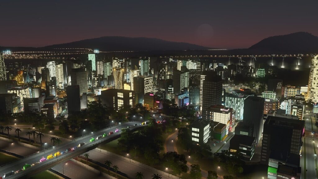 +33 Jogos para PC: Os melhores de 2023! 19 Imagem do jogo mostrando uma cidade com vários prédios iluminados durante a noite.