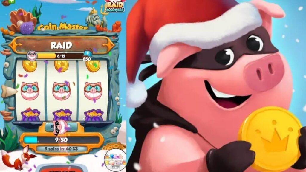 Imagem do jogo mostrando um porco vestido como ladrão e uma touca de natal.
