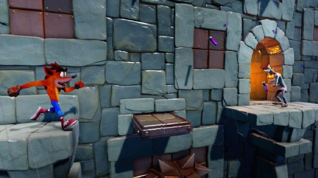 Imagem do jogo mostrando um personagem em vermelho correndo para passar por um obstáculo.