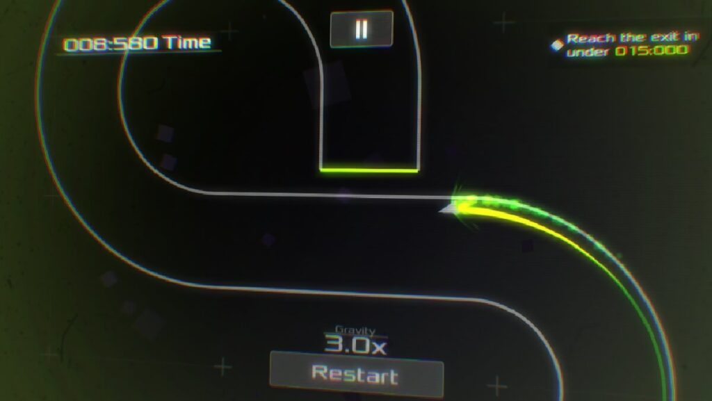 Imagem do jogo mostrando uma pista de corrida em neon com um carro em formato de nave.
