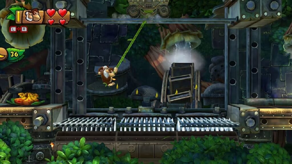Imagem do jogo mostrando um jogador comandando um macaco onde precisa passar por obstáculos.