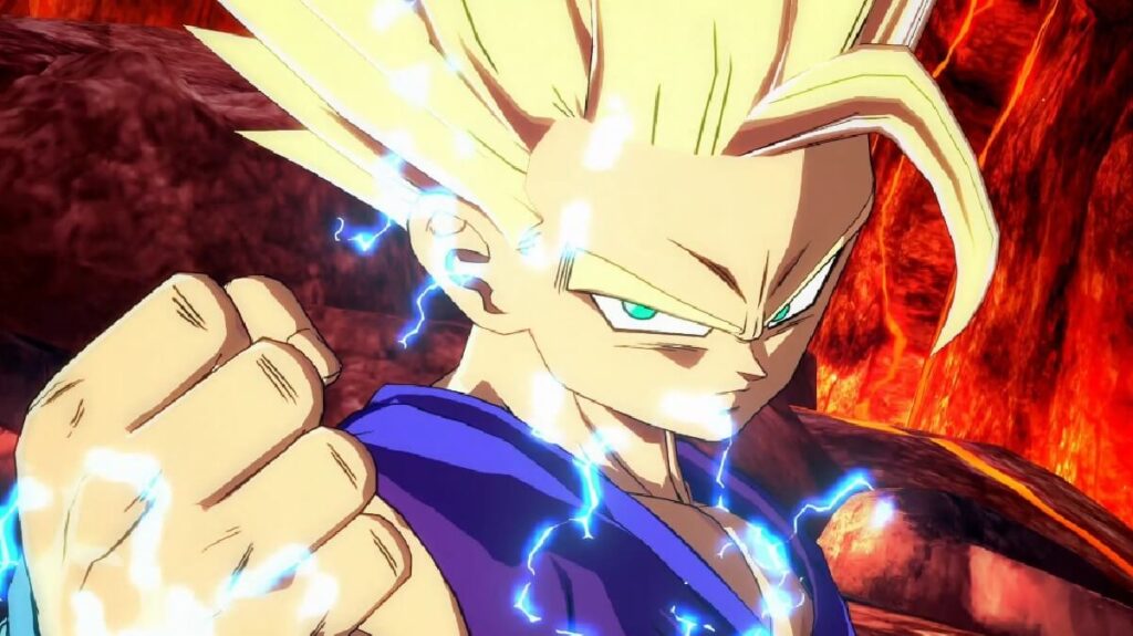 Imagem do jogo mostrando um dos personagens principais de olhos verdes e cabelo loiro.