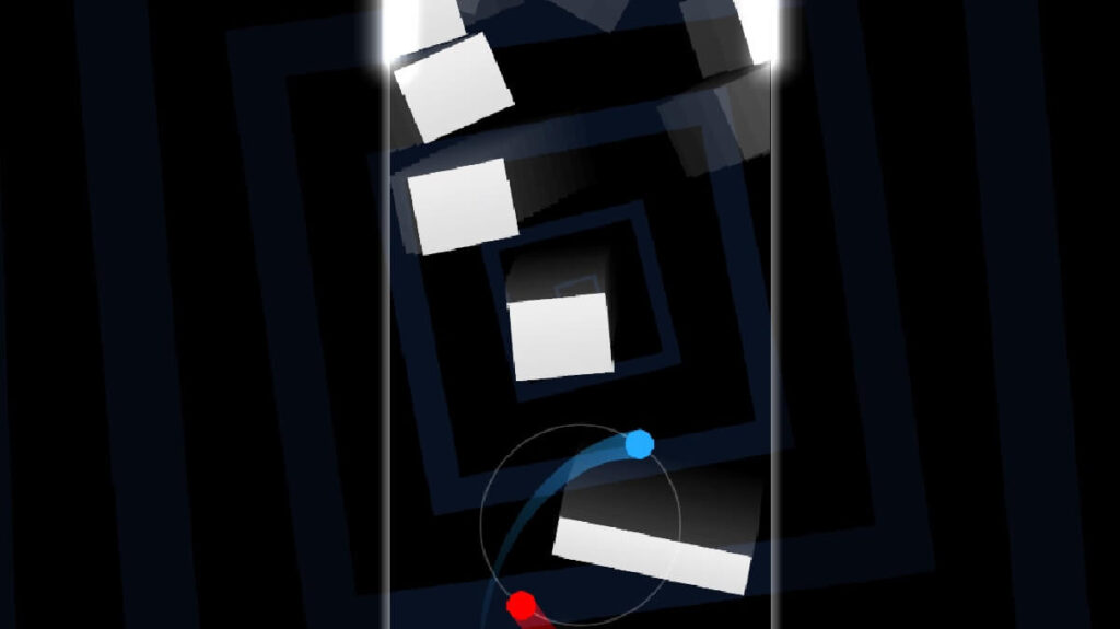 +20 Melhores jogos offline para Android: Lista atualizada (2023)! 4 Imagem capturada de dentro do jogo mostrando uma partida sendo realizada com obstáculos em branco e um fundo preto.