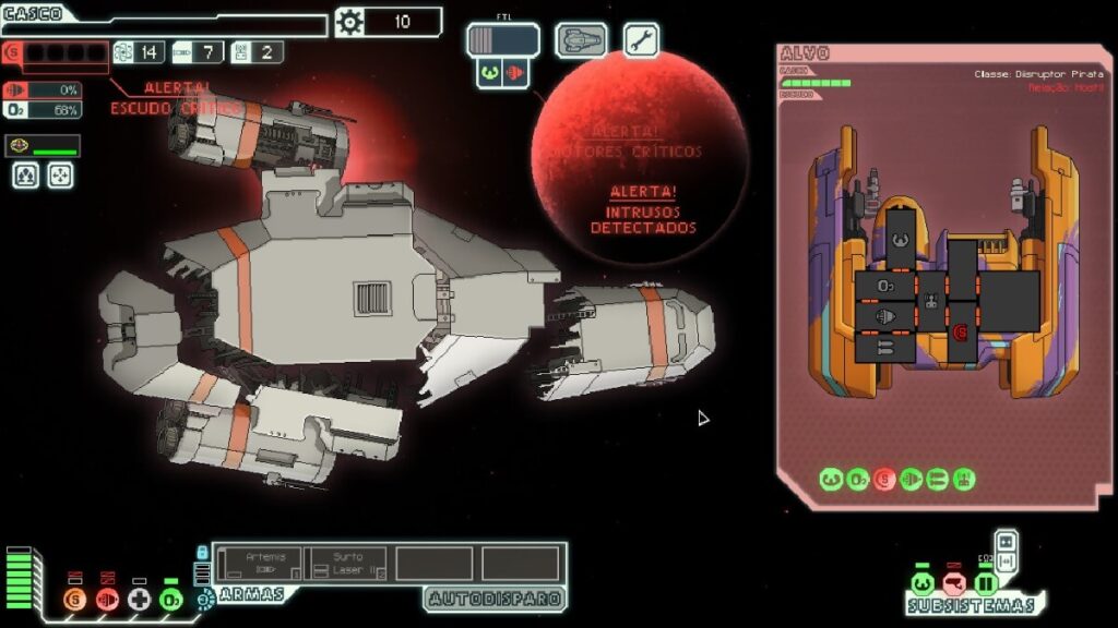 Imagem do jogo mostrando uma de suas naves quebradas.