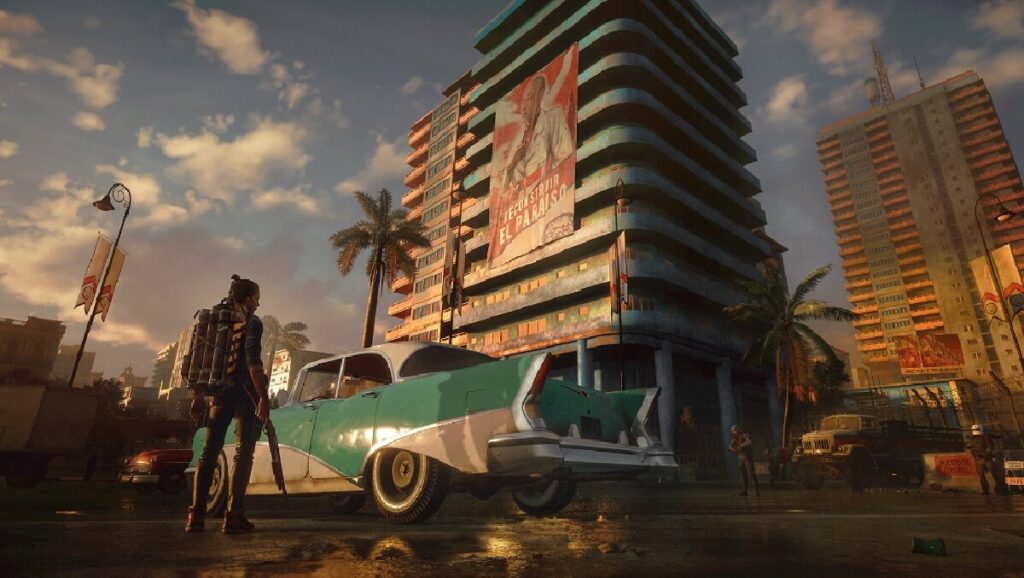 +33 Jogos para PC: Os melhores de 2023! 10 Imagem do jogo mostrando um personagem na frente de um carro estacionado em uma rua abandonada.