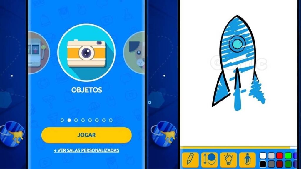 Imagem do jogo mostrando um desenho no qual outro jogadores tem que advinhar.