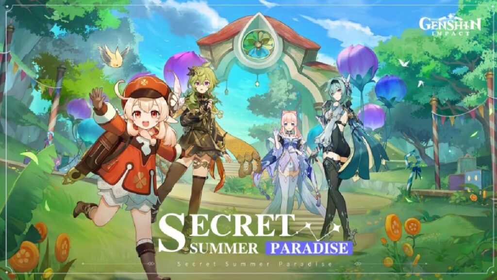 +33 Jogos para PC: Os melhores de 2023! 6 Banner do jogo mostrando vários personagens em anime em um fundo verde repleto de árvores.