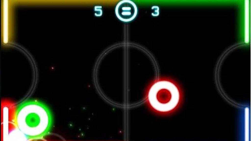 Imagem do jogo mostrando uma partida em uma mesa, com cores chamativas e brilhosas.