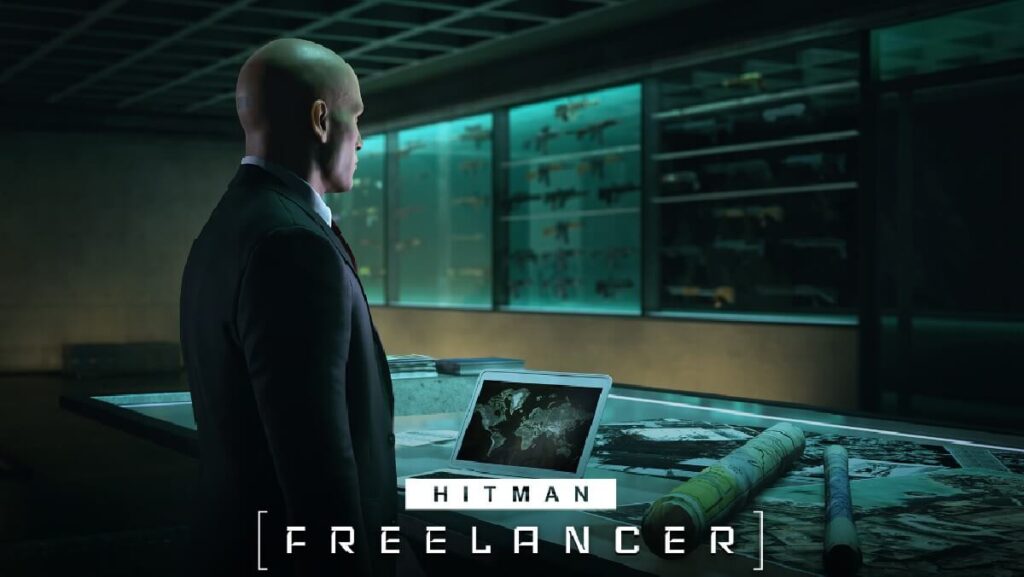 +33 Jogos para PC: Os melhores de 2023! 26 Imagem do jogo mostrando o personagem principal com terno em preto, olhando suas armas sobre a parede.