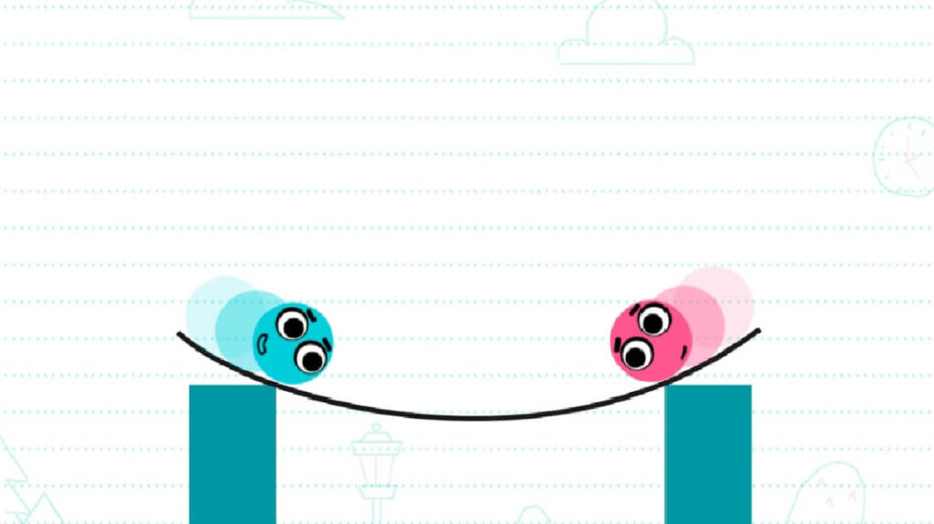 +20 Melhores jogos offline para Android: Lista atualizada (2023)! 20 Imagem do jogo mostrando um fundo brando e duas bolas em rosa e verde traçados por uma linha.