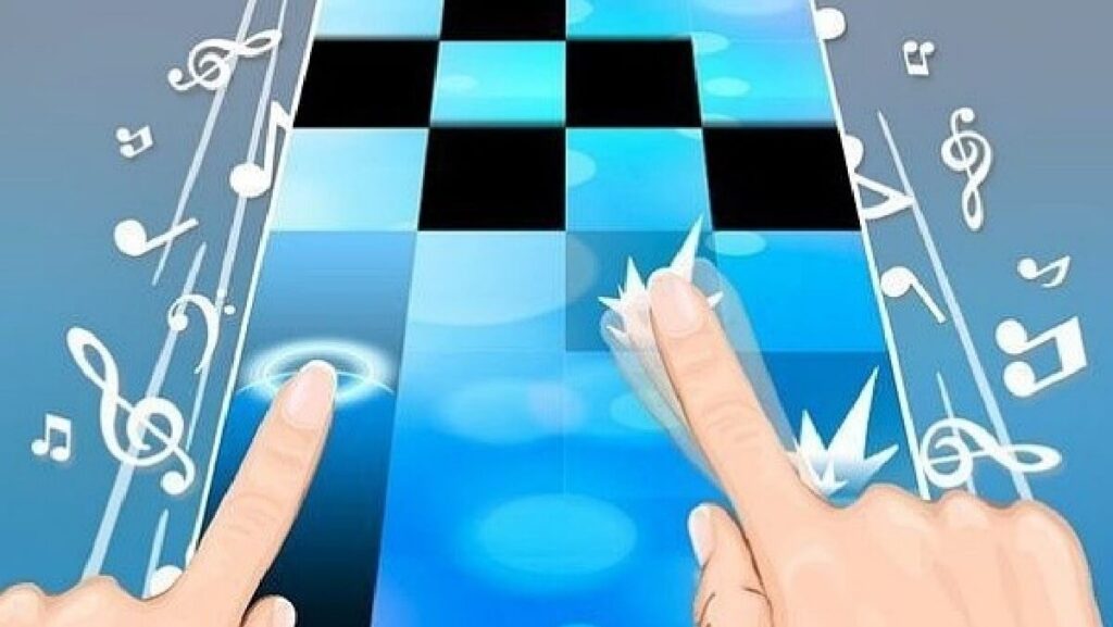 +20 Melhores jogos offline para Android: Lista atualizada (2023)! 19 Imagem do jogo mostrando uma partida onde uma pessoa está pressionando retângulos pretos para poder tocar a música.