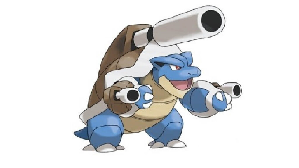 Pokémon do tipo água na cor azul e um casco nas costas na cor marrom.
