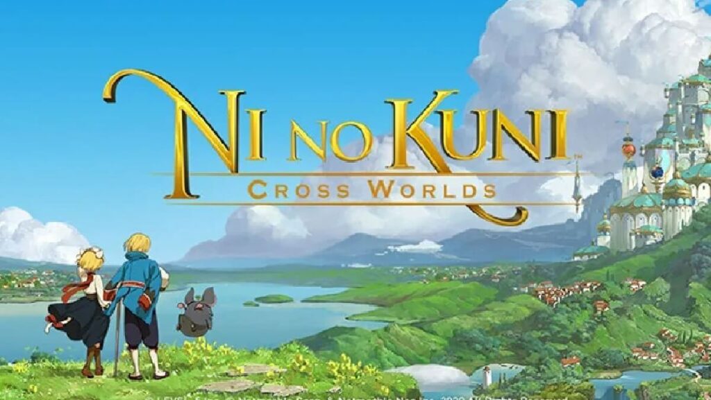 Banner do jogo mostrando um mundo mágico com dois personagens principais.