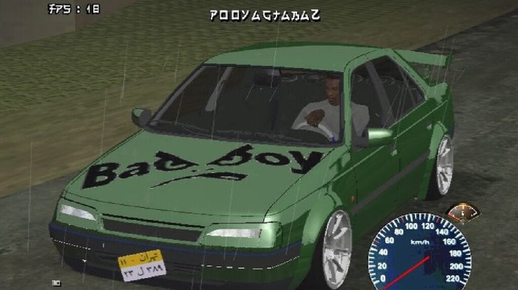 Imagem do jogo mostrando um estilo de carro verde lançado pelo mod.