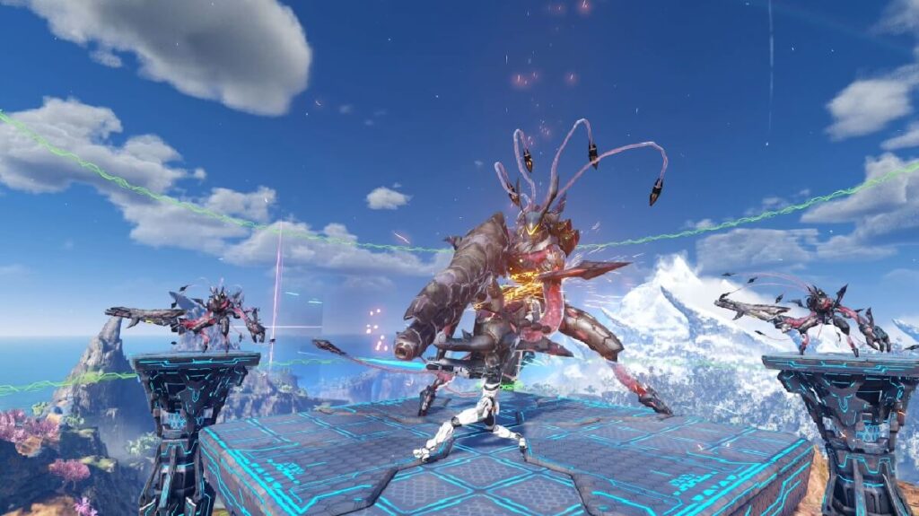 Imagem do jogo mostrando um jogador lutando contra um chefão.