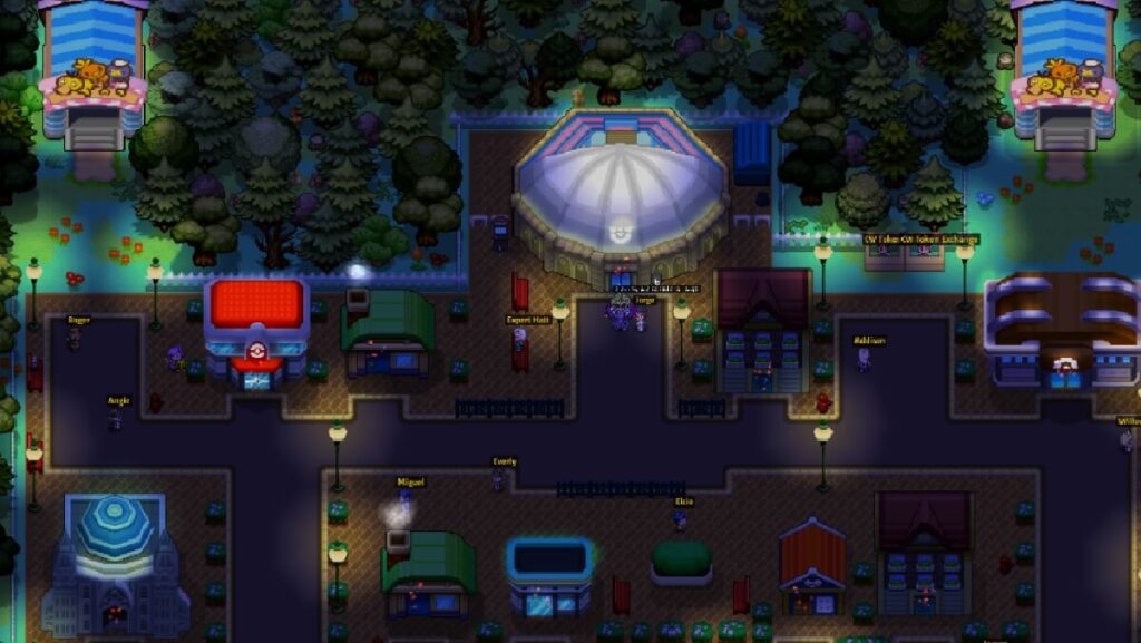 Imagem do jogo mostrando personagens em uma cidade a noite.