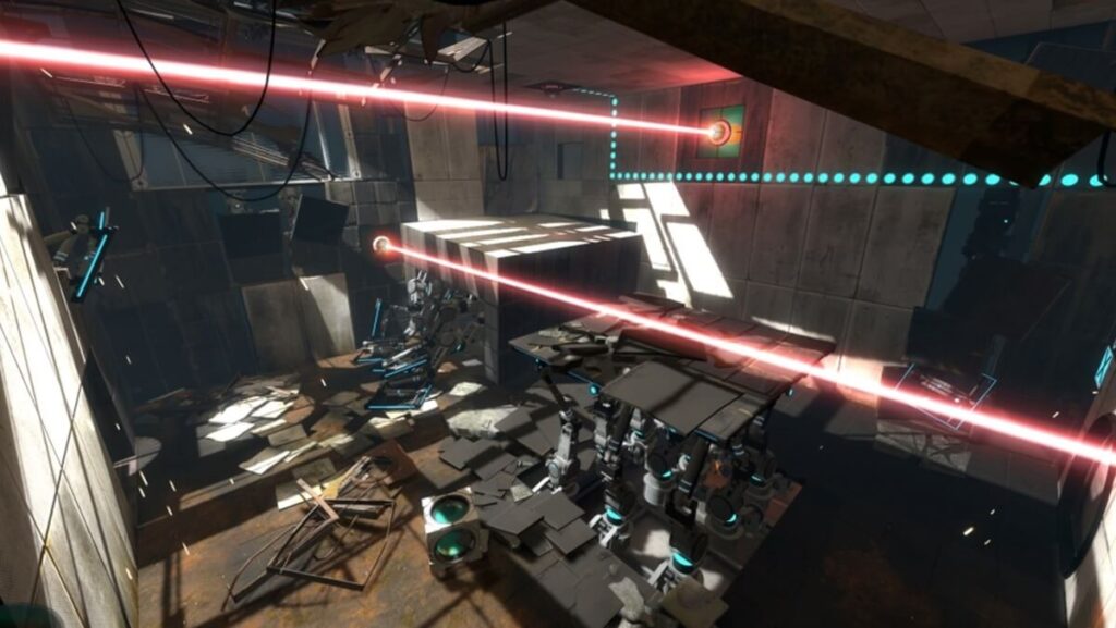 Imagem do jogo mostrando uma sala escura cheia de obstáculos.