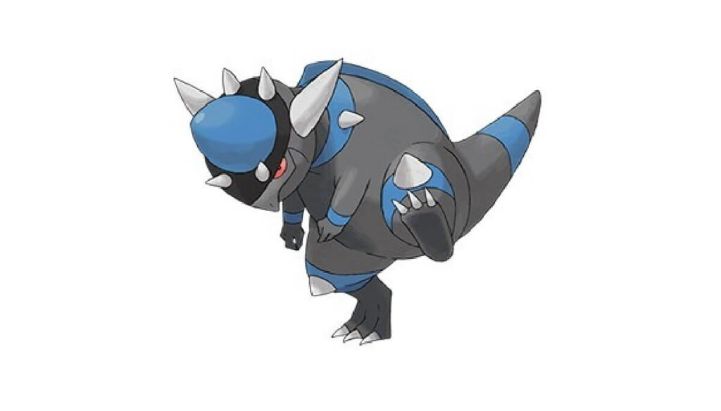 Pokémon do tipo pedra na cor preta e azul.