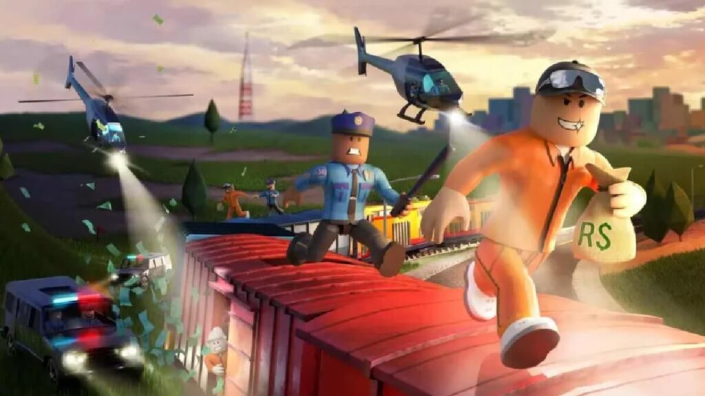 Imagem do jogo mostrando um personagem correndo de policiais em um trem.