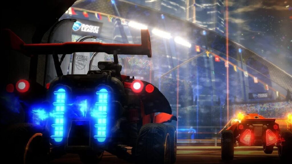 Imagem do jogo mostrando um carro esportivo entrando em uma pista de corrida.