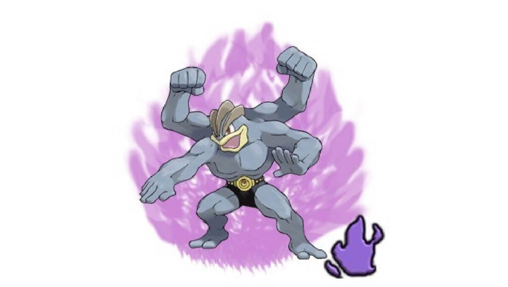 Pokémon do tipo lutador na cor cinza com 4 braços.